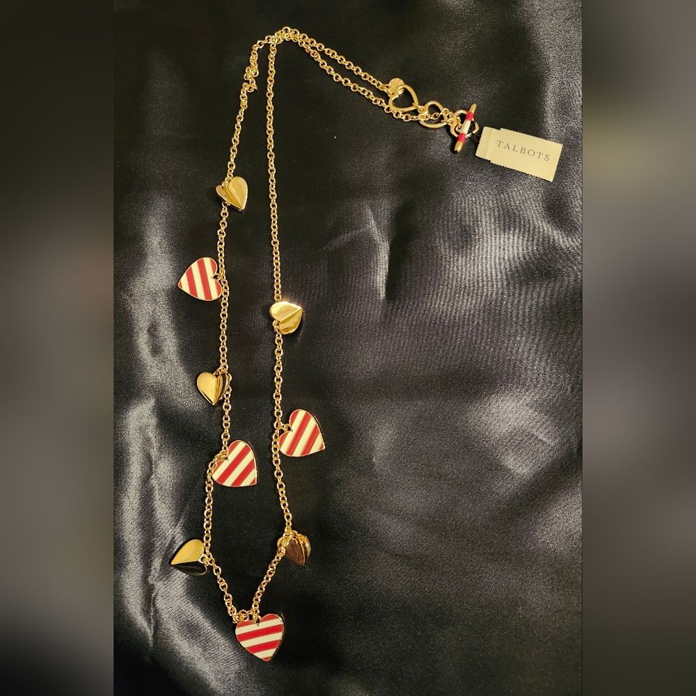 Talbots Gold and Striped Heart Necklace